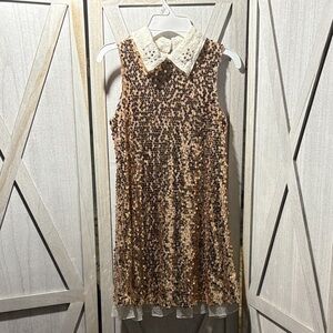 Sparkling Sequin Kids Dress with Lace Collar
